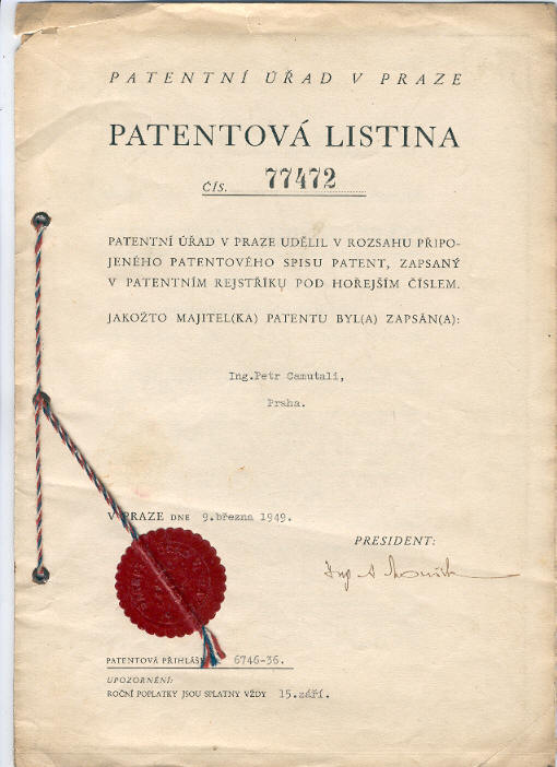 Patentová listina čís. 77472 – Společné řízení dvou nebo více kormidel